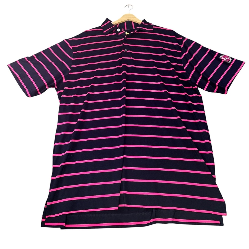 FootJoy Men's Golf Polo Shirt Large Navy Pink Striped Smithfields Country Club